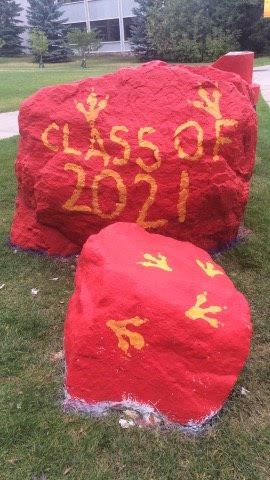 The Rock after the U of C Orientation team painted over the vandalism. 